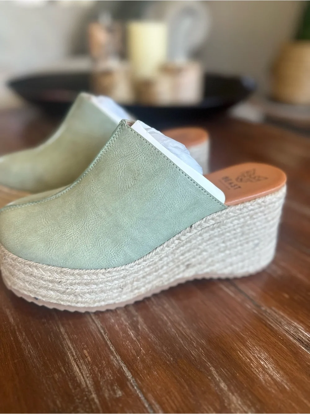 BEAST FASHION Nellie-01 Light Sage Espadrille Wedge Mule